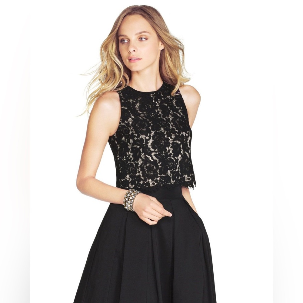 NEW Lace Bodice Blouse Top in Nude & Black by White House Black Market